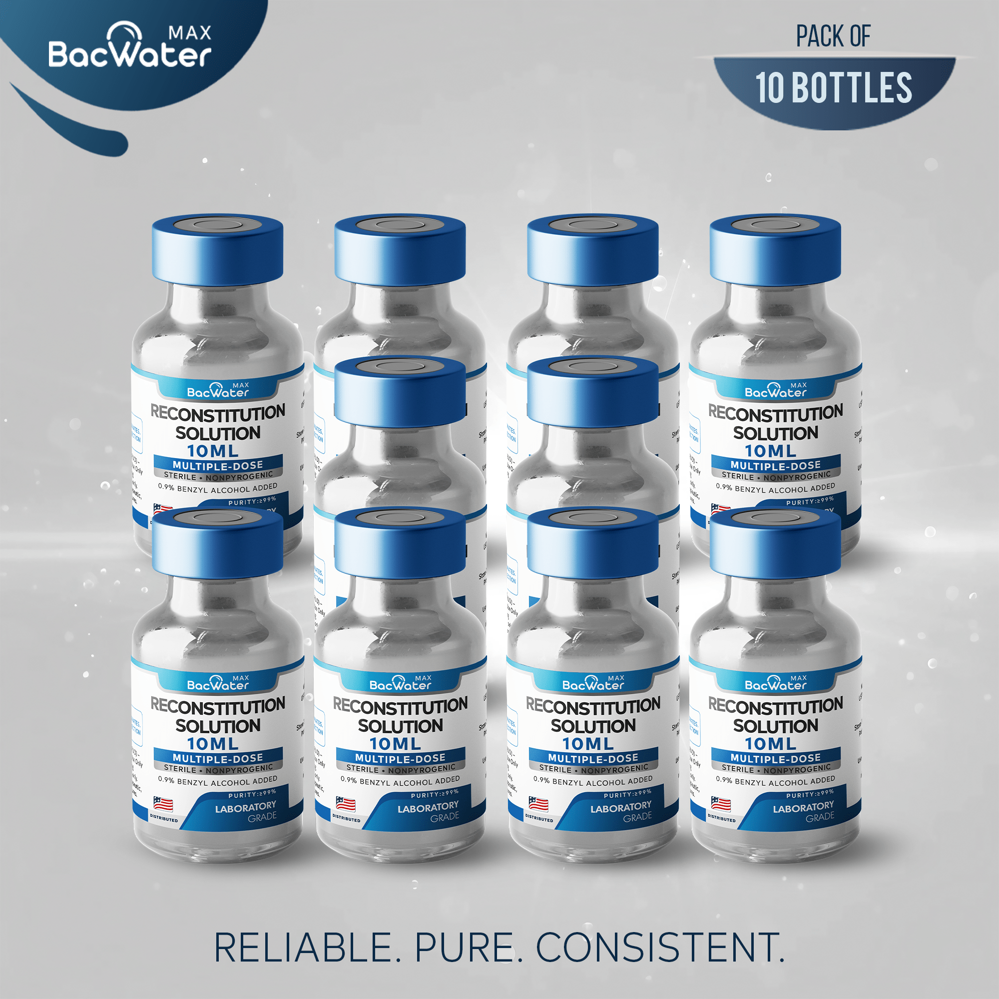 High - Purity Sterile Water 10ml | 10 - Pack – Research Grade 🧪 - BACWATERMAX - VITAMIN GUYS