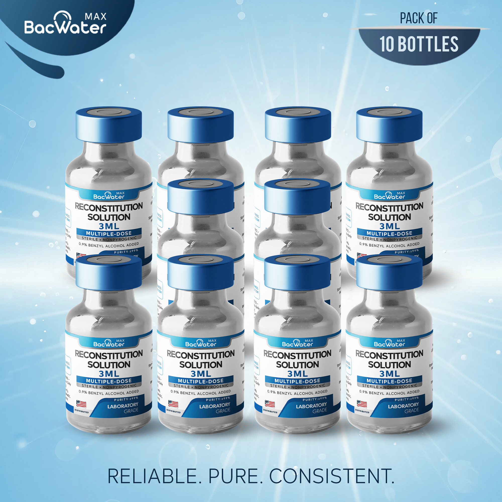 High - Purity Sterile Water 3ml | 10 - Pack – Research Grade 🧪✨ - BACWATERMAX - VITAMIN GUYS
