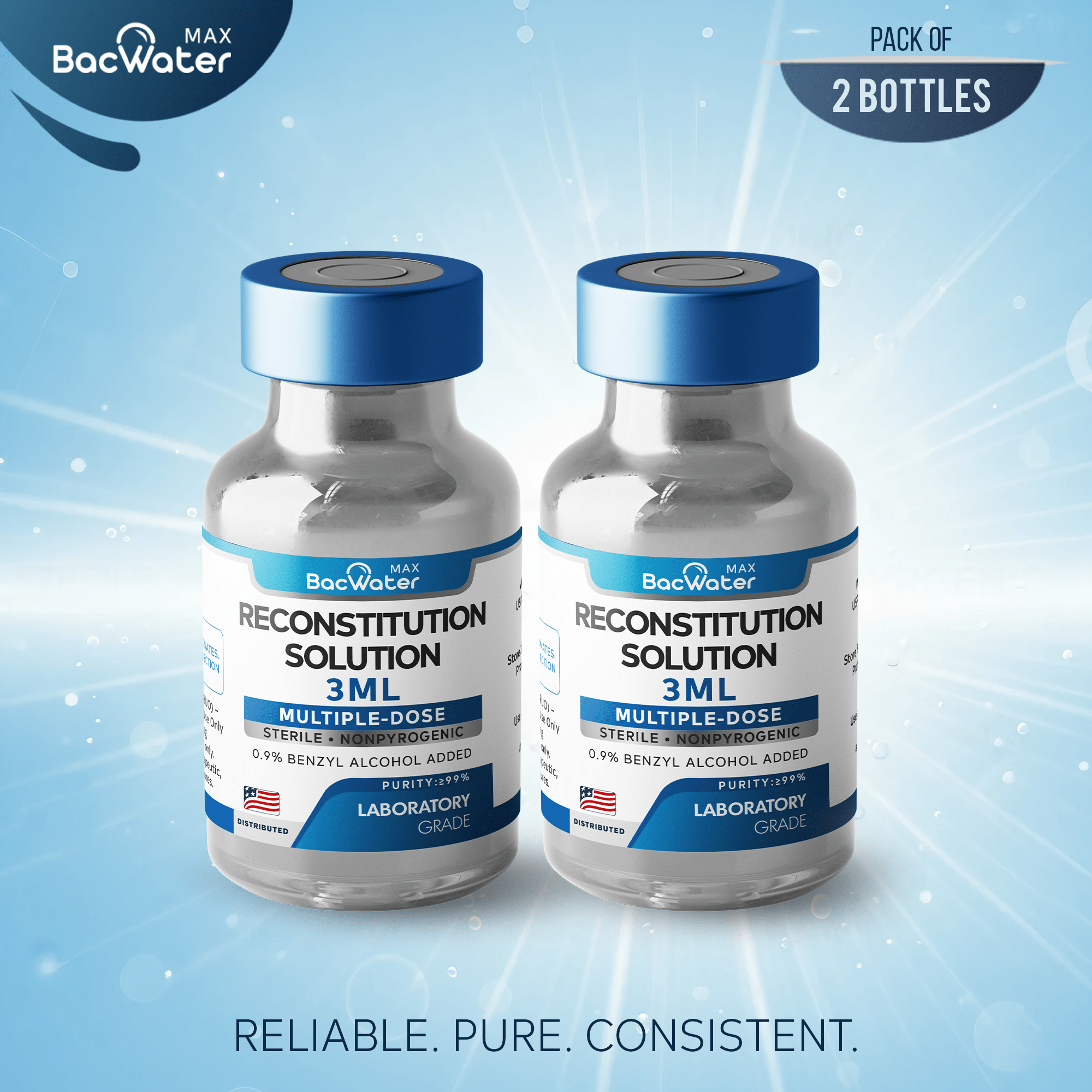 High - Purity Sterile Water 3ml | 2 - Pack – Research Grade 🧪 - BACWATERMAX - VITAMIN GUYS